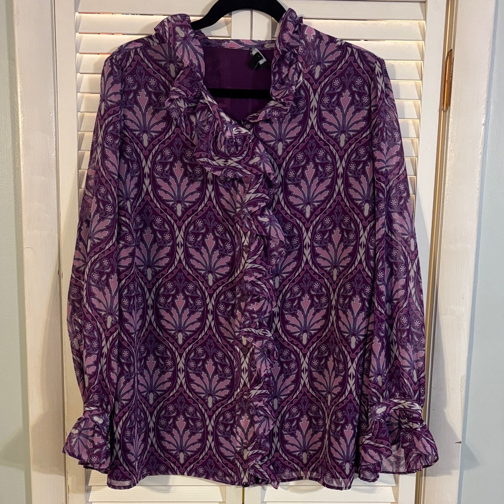 Talbots Purple Floral Ruffled Blouse